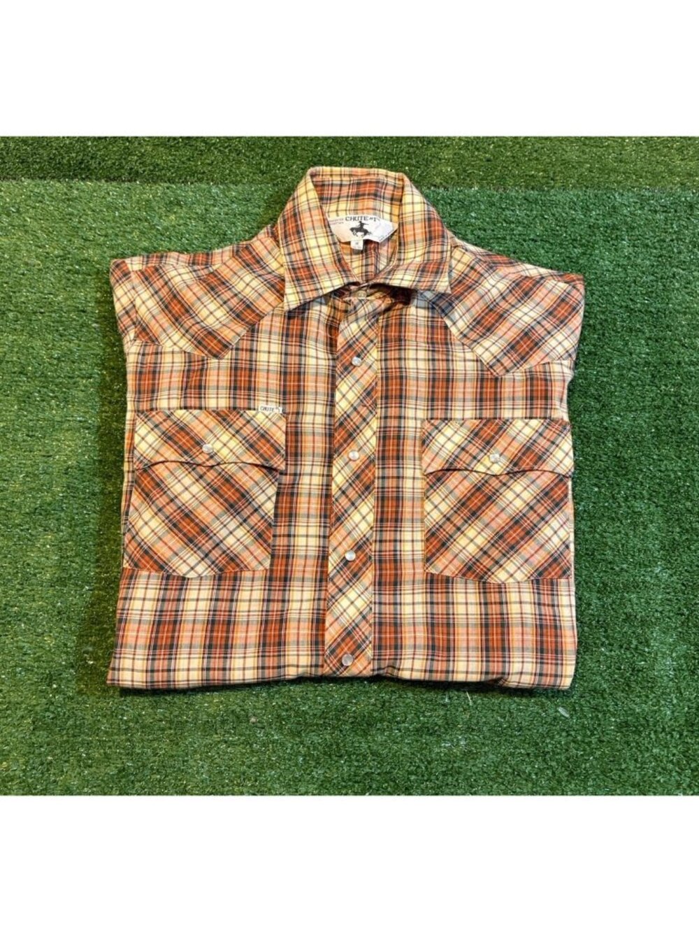 Vintage Chute #1 shirt mens large 16" 32-32 orange brown western  pear snap 80s